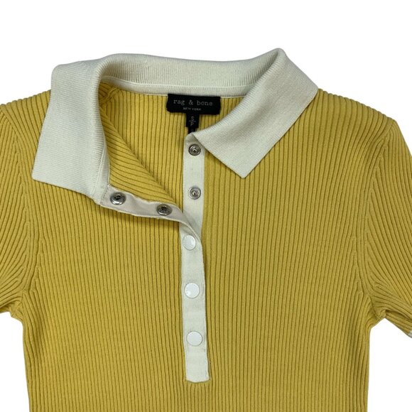 Rag And Bone Libby Short Sleeve Polo Shirt Sweater S Yellow - Picture 5 of 15